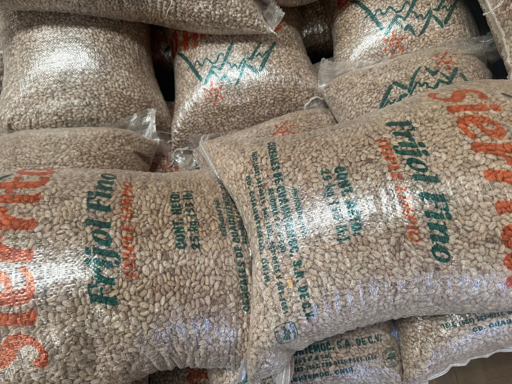 Costales de Sierrita Frijol Fino, grano uniforme listo para distribución